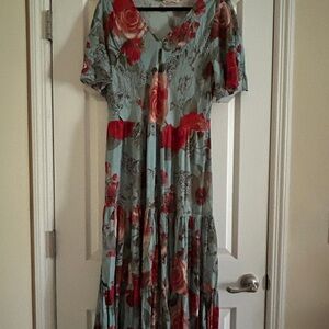 Soft Surroundings Red and Blue Floral Maxi Dress 1X